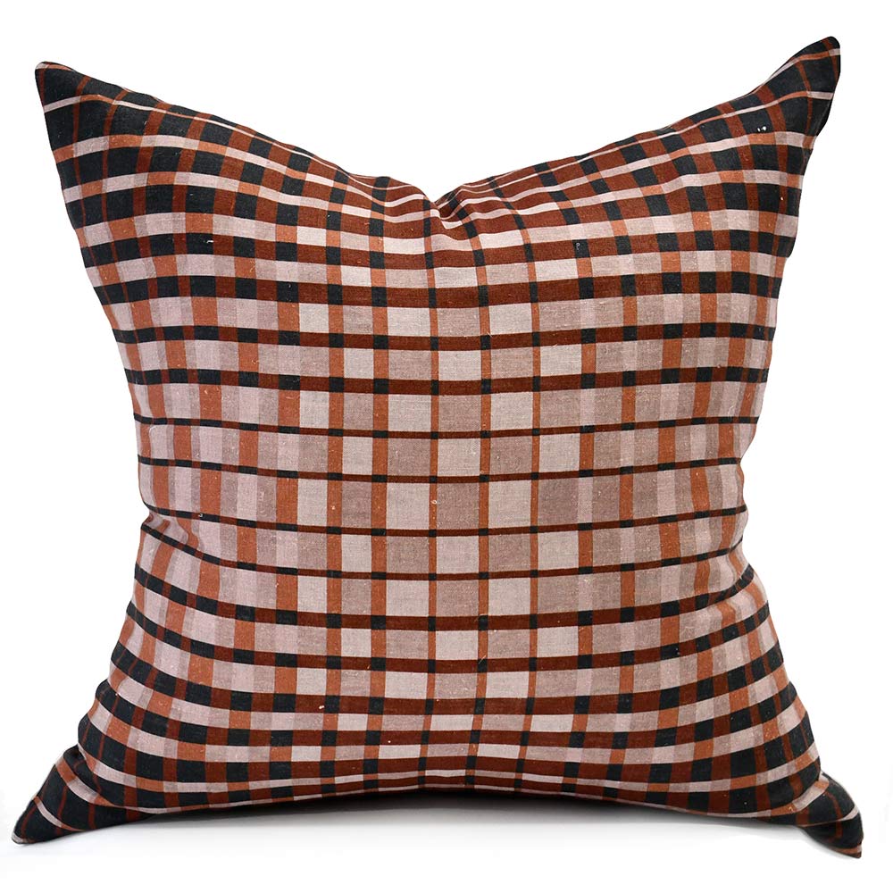 Interference Dark Brown Square Linen Cushion with Insert - 50x50cm (Pre-order)